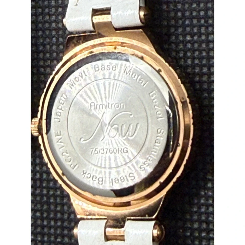 Armitron Now Womens Watch Rose Gold Tone Crystal Bezel Leather Needs Battery
